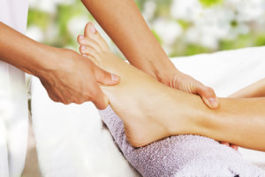 Foot massage in the spa salon